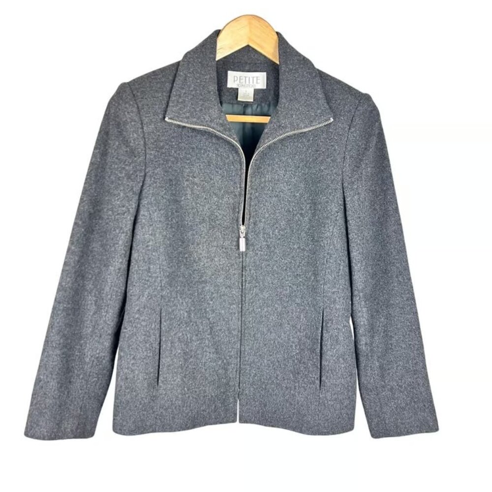 Petite Sophisticate Gray Wool Blend Zip Front Jacket Women's Size 6